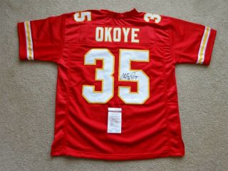Christian Okoye Signed Auto Kansas City Chiefs Red Jersey Jsa Autographed