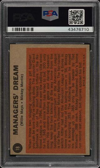 1962 Topps Mickey Mantle & Willie Mays MANAGERS DREAM 18 PSA 5 EX (PWCC) 2