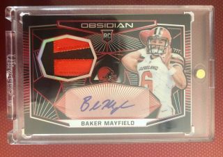 2018 Obsidian Baker Mayfield Rookie Patch Auto Electric Etch Red 5/5 Rc