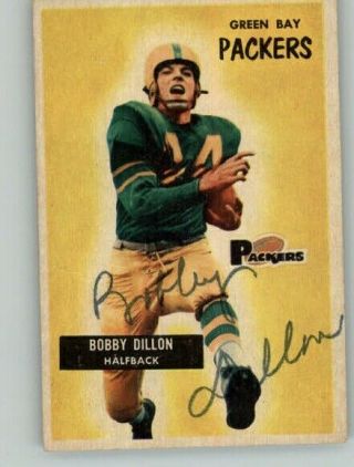 Bobby Dillon Signed 1955 Bowman Football Card Ipa In Person Auto Sai1242