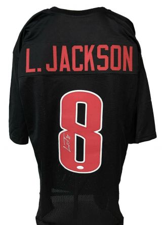 Lamar Jackson Autographed College Style Black Jersey Jsa Authenticated