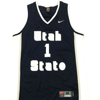 Vintage Nike Utah State Aggies Basketball Jersey 1 Blue White Size Medium.  B3
