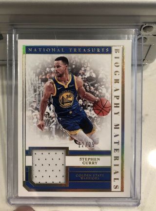 Stephen Curry 2018 - 19 National Treasures Biography Materials Game Worn Patch /25