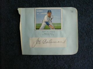 Joe Coleman Athletics Signed Cut Signature Page With 1950 Bowman Card Jsa