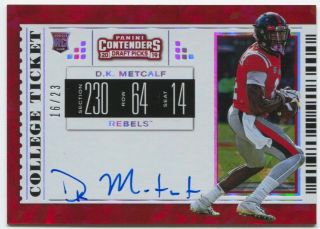 2019 Contenders Draft D.  K Metcalf Autograph College Ticket Cracked Ice Auto /23