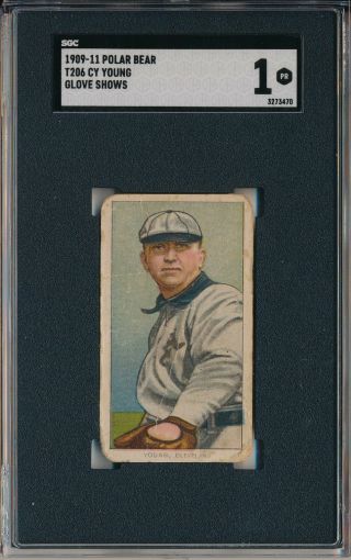 1909 - 11 T206 Polar Bear - Cy Young,  Glove Shows - Sgc 1 Poor (svsc) - Centered