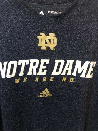 Mens L Adidas Notre Dame Fighting Irish Short Sleeve Shirt Climalite Navy