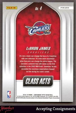 2018 - 19 Contenders Optic Class Acts Blue Cracked Ice 4 LeBron James CAVALIERS 2