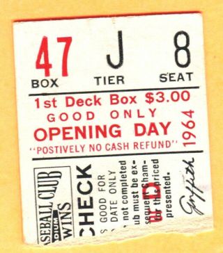 Tony Oliva Career Hr 2 Ticket Stub - 1964 Twins/senators Opening Day - 4/22/64