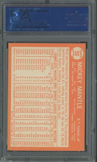 1964 Topps 50 Mickey Mantle York Yankees HOF PSA 7 NM 