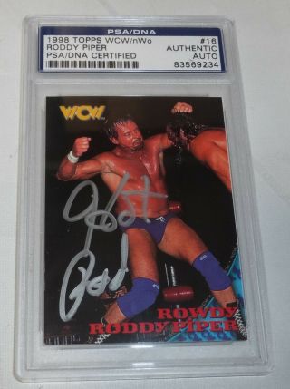Rowdy Roddy Piper Signed 1998 Topps Wcw Nwo Card 16 Psa/dna Wwe Autograph