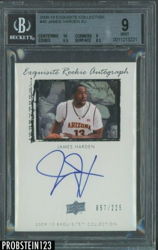 2009 - 10 Ud Exquisite 45 James Harden Thunder Rc Rookie Auto 57/225 Bgs 9 W/ 10