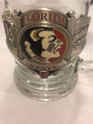 Florida State Seminoles Alumni Heavy Pewter Medallion Glass Beer Mug FSU NOLES 4