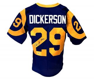 Eric Dickerson Signed Pro Style Custom Blue Jersey " Hof 99 " Beckett