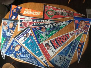 Nfl,  Mlb,  Nba Sports Pennants - Twins,  Reds World Series,  Cowboys,  Broncos.  In Good Cond