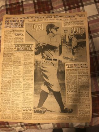 Babe Ruth 1931 Los Angeles Examiner Newspaper Page