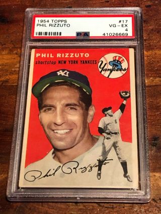 1954 Topps 17 Phil Rizzuto Baseball Card Graded Psa /bvg 4 Vg - Ex Ny Yankees