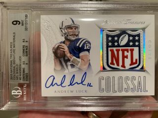Andrew Luck National Treasures 1/1 Nfl Shield Game Worn Jsy Patch Auto Bgs 9/10