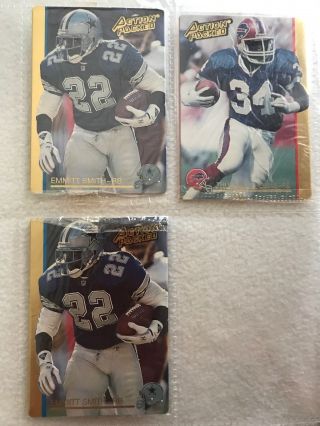 3 Prototype Action Packed Emitt Smith/thurman Thomas Cards In Plastic 1992