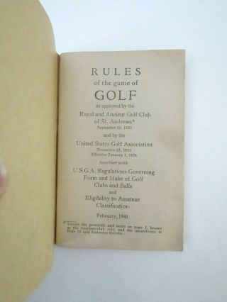 Rules Of Golf 1941 US Golf Association A.  G.  Spalding & Bros Very Scarce Booklet 3