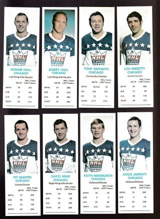 1970 - 71 Dads Cookies Hockey Card Team Set - Chicago Blackhawks - 11 Dif - Hull