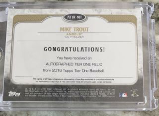 2016 Topps Tier One Mike Trout Angels Game 2CLR Patch AUTO 14/50 3rd MVP? 2