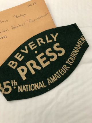 Vintage Golf Memorobilia : 35th National Amateur Tournament Press Badge 1931