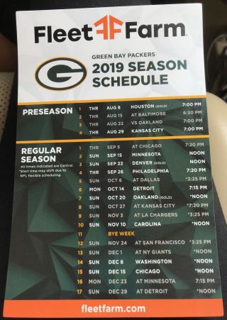 2019 Green Bay Packers Refrigerator Magnet Schedule 4.  5 X 7 Inches