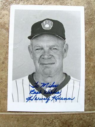 Harvey Kuenn Autographed Milwaukee Brewers 5x7 B&w Photo.