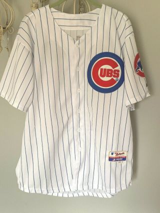 Majestic Chicago Cubs Jersey Size 40 Jorge Soler 68 White Striped Button Shirt