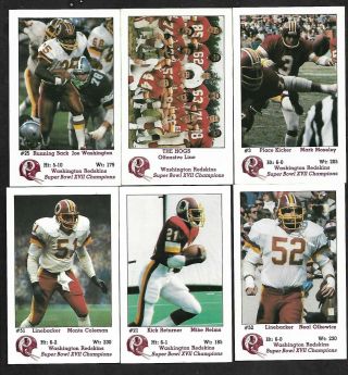 1983 Washington Redskins Nfl Team Set Of 16 Color 2 1/2 X 4,  Theismann,  Riggins,