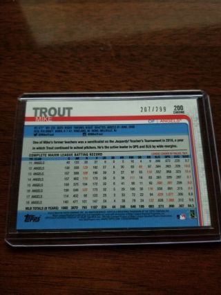 2019 Topps Chrome Mike Trout Purple Refractor Parallel 200 207/299 2