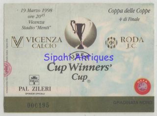 Vicenza Calcio - Roda Jc 1998 Cup Winners Cup Match Soccer Football Ticket