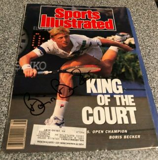 Boris Becker Signed Sports Illustrated Sept.  89 U.  S.  Open Tennis Champ Autograph