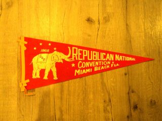 Gop Republican National Convention Miami Beach,  Fla.  Pennant 30 " X 12 " (1968)