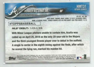 2018 TOPPS CHROME UPDATE PINK REFRACTOR RONALD ACUNA JR.  RC 2