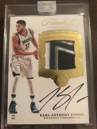 2016 - 17 Karl - Anthony Towns Panini Flawless 4 Color Patch Gold Encased Auto 4/10