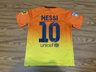 Men Small Nike Dri - Fit Barcelona Orange Jersey Soccer Messi