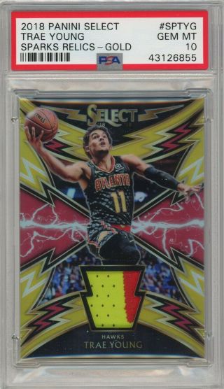 Psa 10 Trae Young 2018 - 19 Select Sparks Gold Prizm /10 Rc Patch Relics Rookie