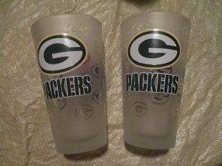 Nfl 2 - Green Bay Packers Frosted Etched G - Logos Pint Glasses Miller Lite/beer Set