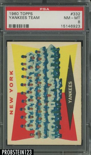 1960 Topps 332 York Yankees Team Card Psa 8 Nm - Mt