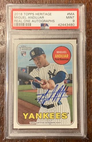 Miguel Andujar 2018 Topps Heritage Real One Auto Rc Sp Psa 9 Yankees Rookie
