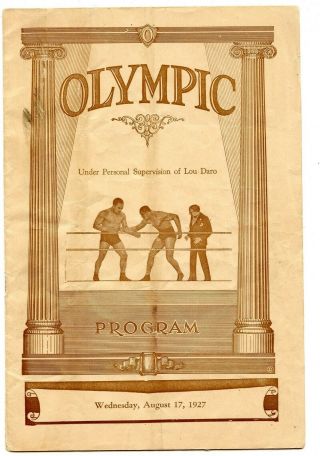Wrestling Program Olympic Auditorium 8/17/1927 Stecher Londos Gardini