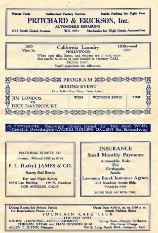 WRESTLING PROGRAM OLYMPIC AUDITORIUM 8/17/1927 STECHER LONDOS GARDINI 4
