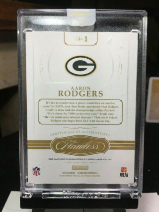 2018 Flawless Football AARON RODGERS Sapphire Gem Base 2/15 Green Bay PACKERS 4