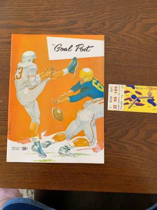 1954 Ucla Vs Stanford Football Program “the Goal Post” With Ticket Stub