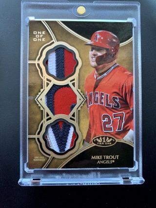 2019 Topps Tier One Mike Trout Triple Patch Relic 1/1 Angels