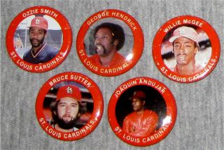 5 Different 1984 Fun Foods Baseball Button Pins - St Louis Cardinals - O Smith