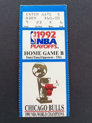 1992 Chicago Bulls Playoff Ticket Stub Game B Michael Jordan 33 Points 13 R 6 A