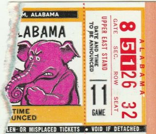 Old Vintage 1975 Auburn Vs Alabama Football Ticket Stub Bear Bryant